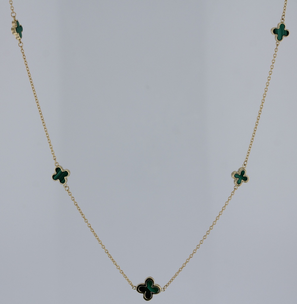 9Y ALTERNATING CHAIN WITH GREEN CLOVER NECKLACE