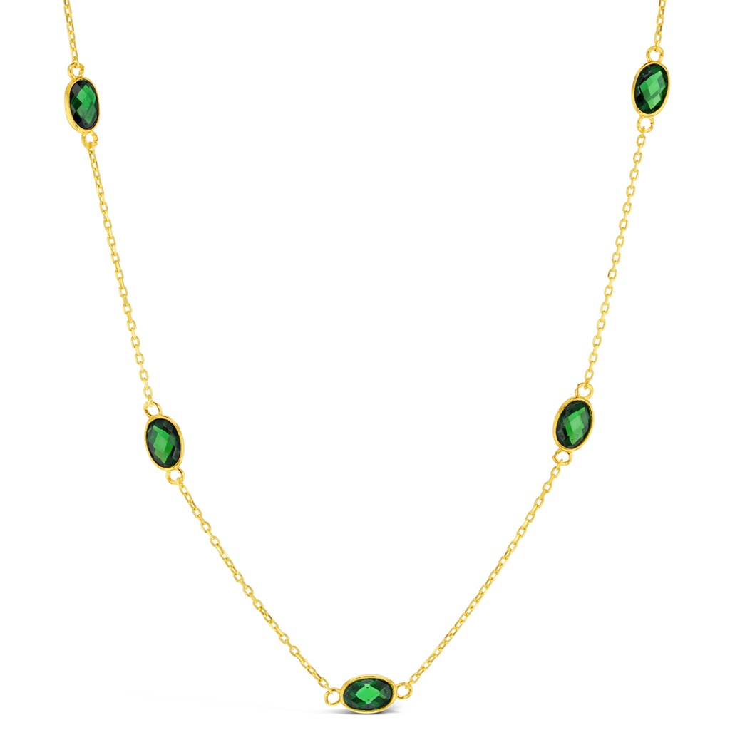 9Y CHAIN WITH GREEN STONE OVALS NECKLACE