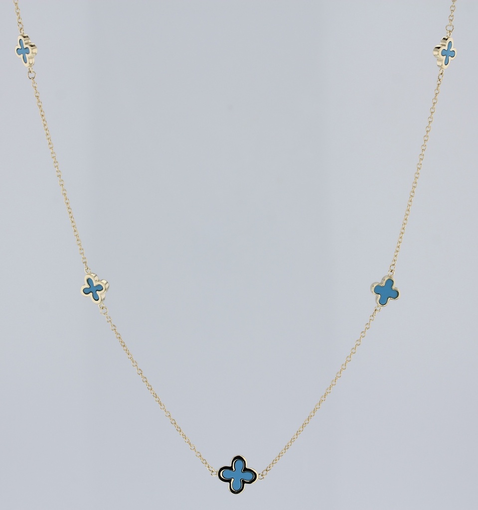 9Y ALTERNATING CHAIN WITH BLUE CLOVER NECKLACE