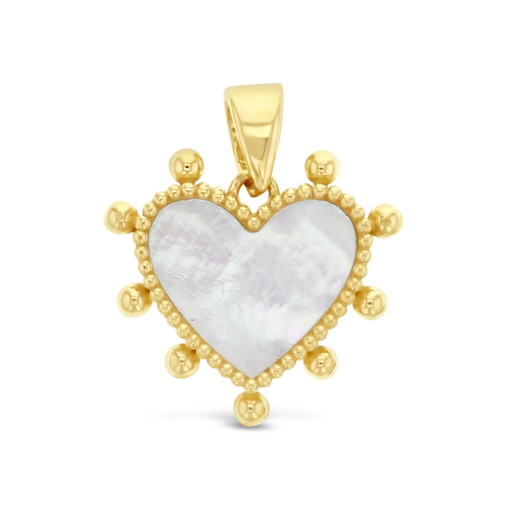 9Y MOP HEART WITH BEADED BALL BORDER PENDANT