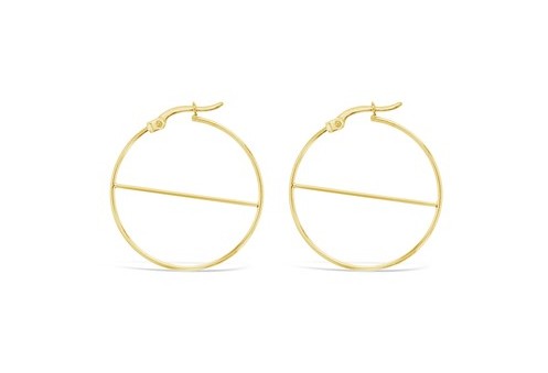 [EAR489]  9Y HOOP WITH DIAGONAL BAR