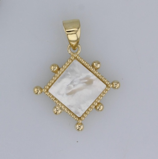 [PD117] 9Y MOP DIAMOND WITH BEADED BALL BORDER PENDANT