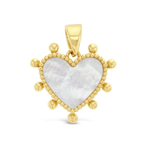 [PD116] 9Y MOP HEART WITH BEADED BALL BORDER PENDANT